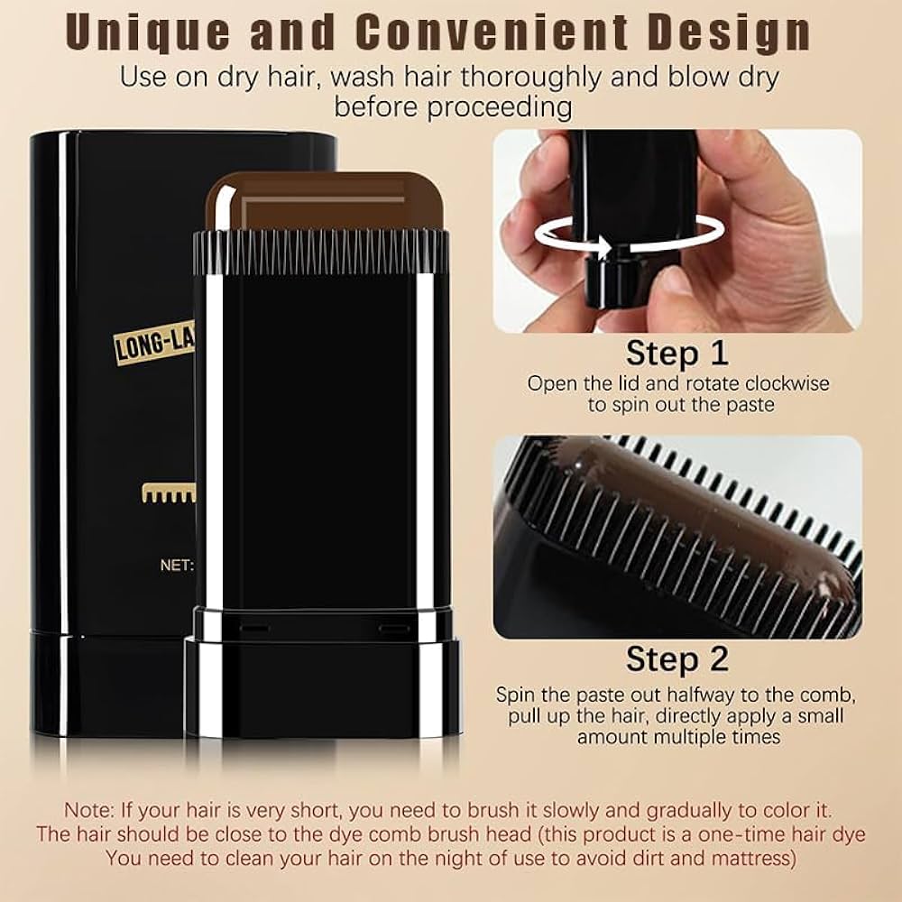 Instant Root Touch-Up Hair Color Wand Comb Stick | Waterproof & Sweatproof Hair Dye Comb | Long-Lasting