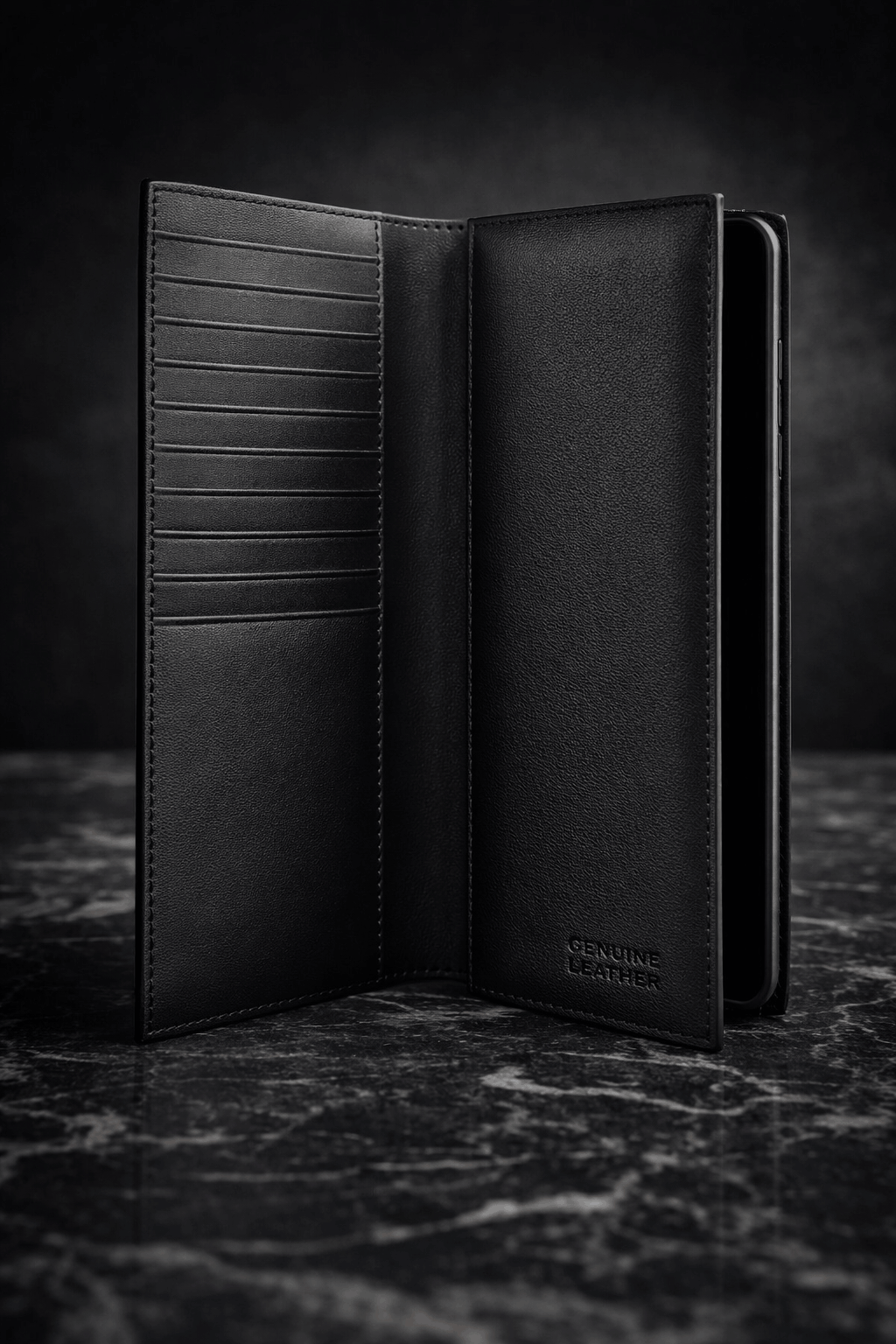 Premium Genuine Leather Long Wallet For Men & Women – 12 Card Slots | Mobile Pocket | Stylish Long Purse - Black