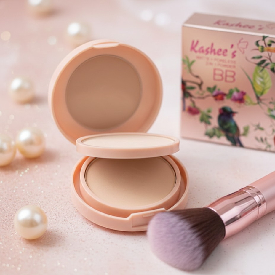 Kashees 2 In 1 Face Powder 110g – Dual Coverage Foundation & Setting Powder with Smooth Matte Finish, Long-Lasting Oil Control Formula for Flawless Everyday Makeup