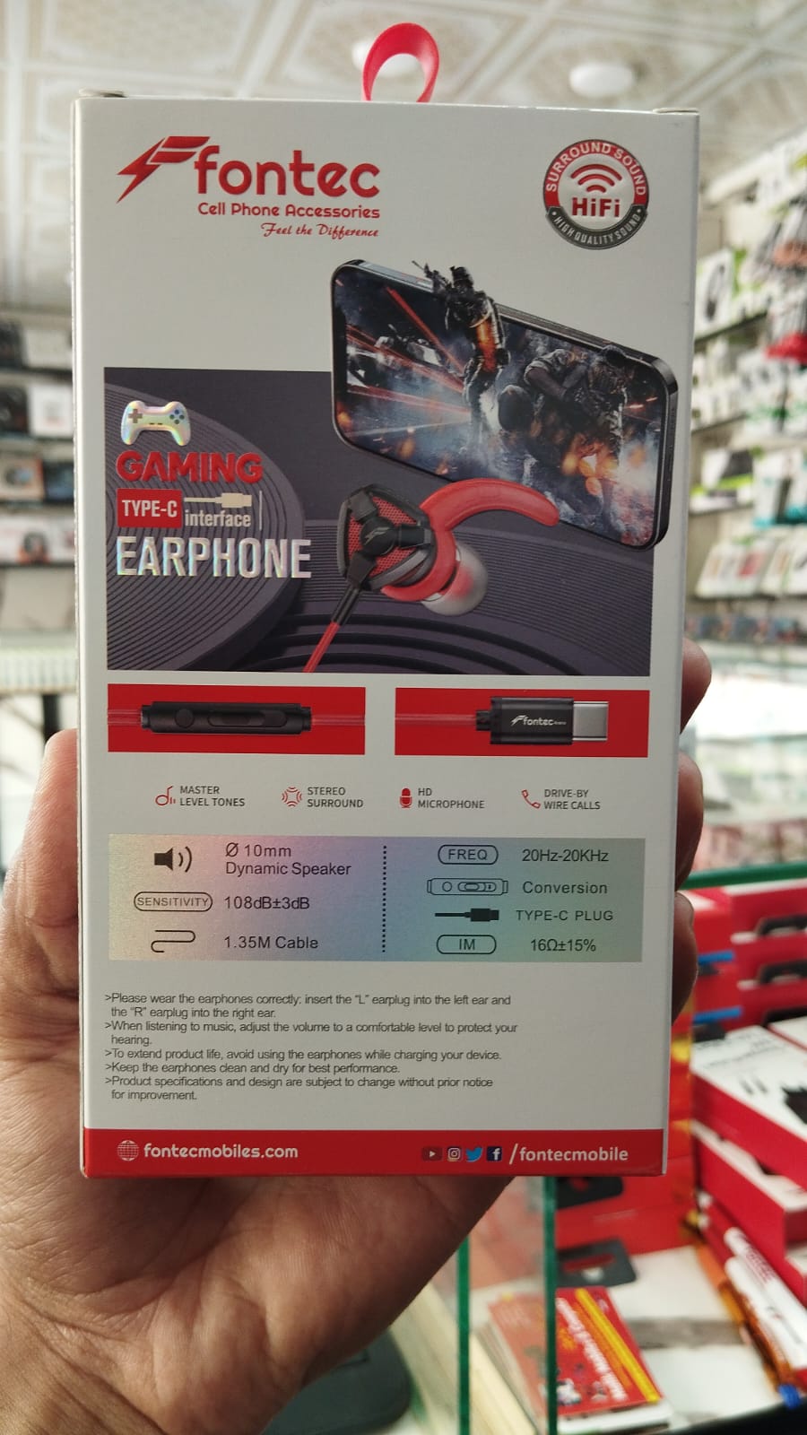 Fontec Arena Type-C Gaming Earphones with Detachable Mic – HiFi Stereo Surround Wired Handsfree for Type-C Devices (Random Color)