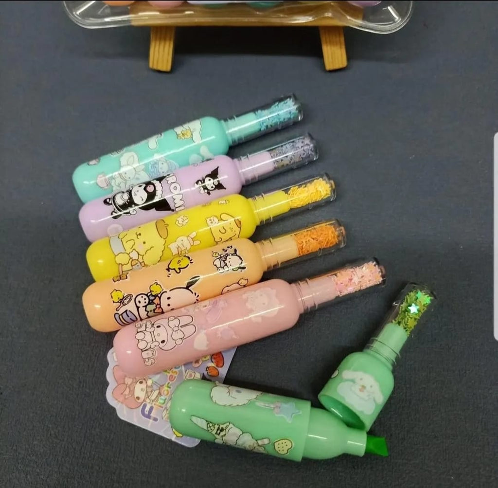 Pack of 6 Bottle Shaped Kromi Character Highlighters for Girls and Boys – Cute Stationery Set