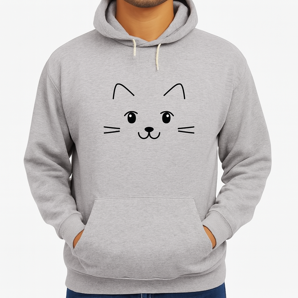 New Summer Collection Full Grey Hoodie Cute Cat Printed For Girl And Boys (Medium)