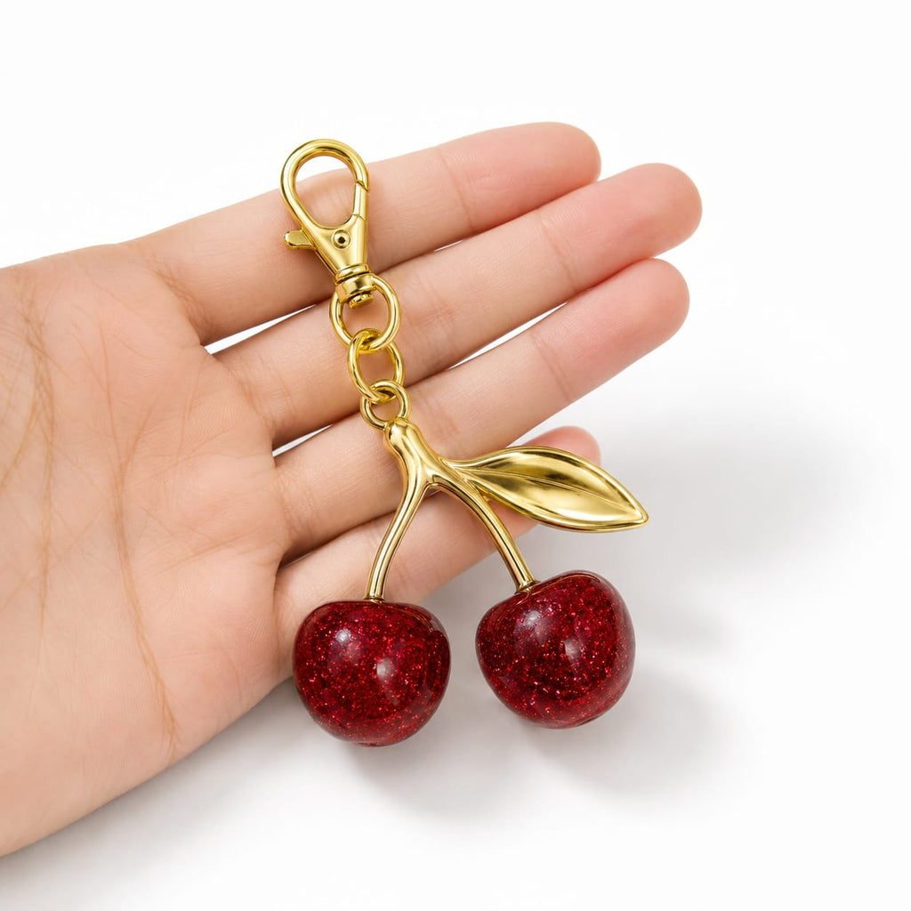 Red Cherry Keychain Pendant – Cute Fruit Keyring Charm for Women