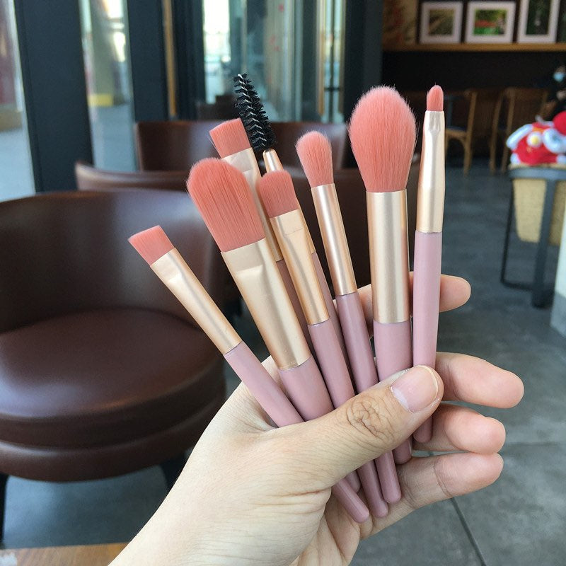 8 Pcs Makeup Brush Set High Quality Synthetic Bristles Durable Handles With Travel Pouch Random Colors