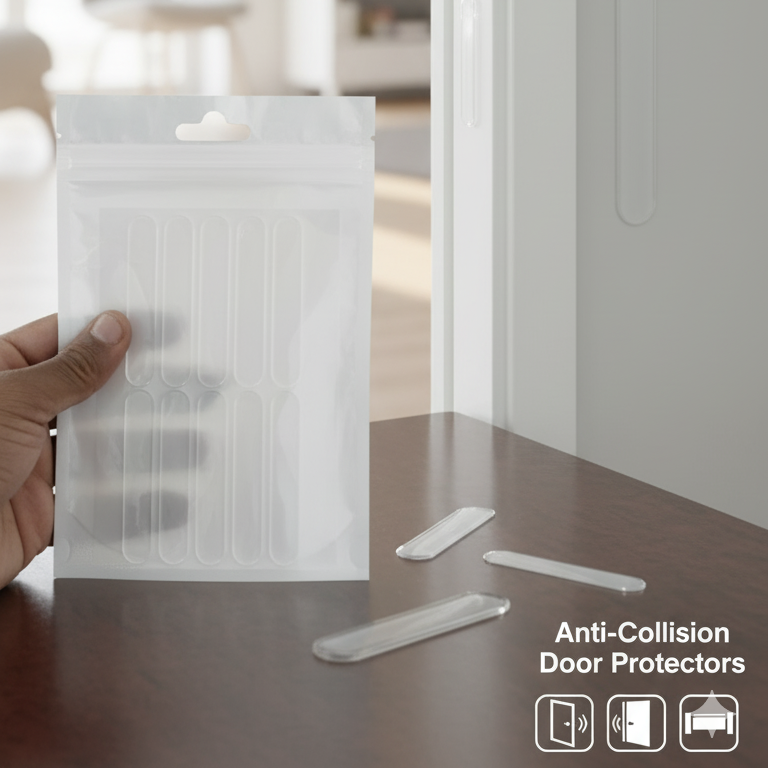 Pack of 10 Anti-Collision Door Stickers – Silicone Wall Protectors, Perforation-Free, Non-Marking, Mute Buffer Strips for Home & Furniture Safety