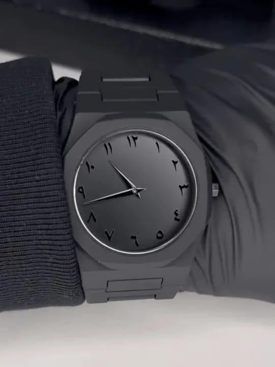 The Noir Eastern Minimalist – Matte Black Octagonal Timepiece ( without box)