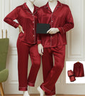 Classic Couple Night Suit Silk Satin Pajama Set – Long Sleeve Top & Full-Length Pants (4 Pcs) | Free Size SKU: DC-C007 Red