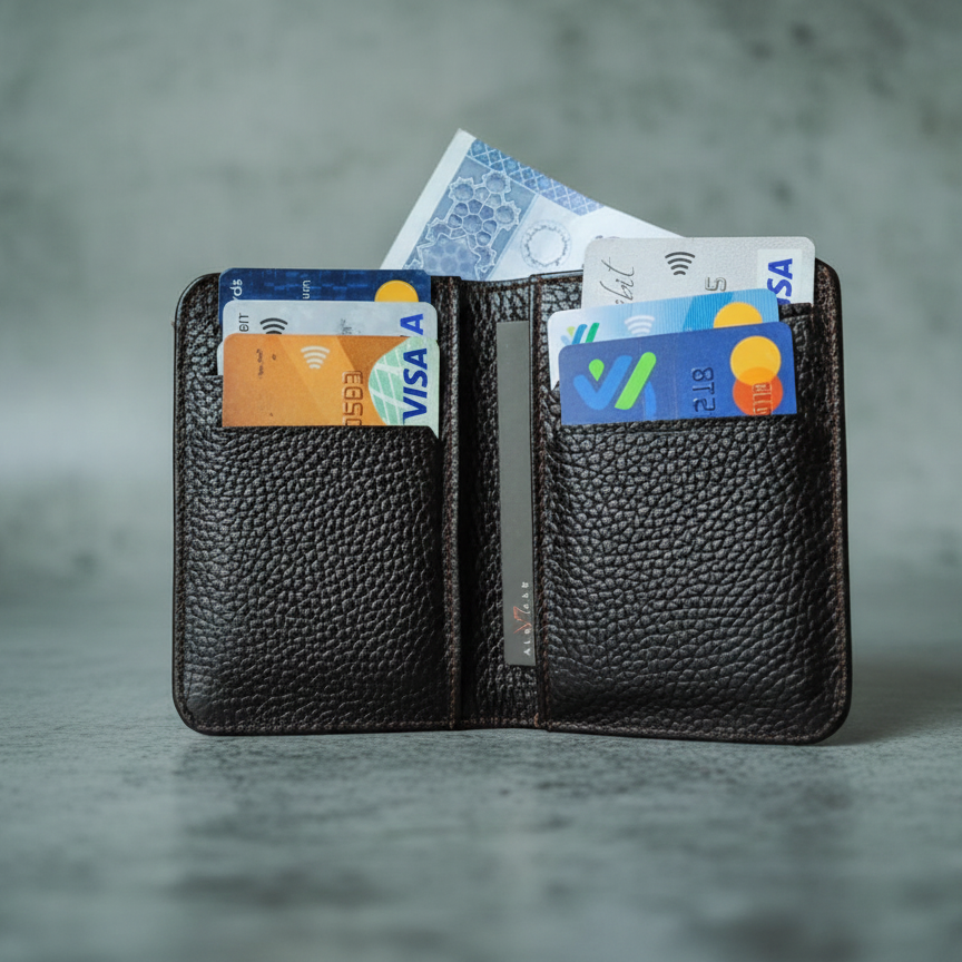 Unisex Slim Cow Leather Wallet – Brown | Minimalist Bifold Card & Cash Holder
