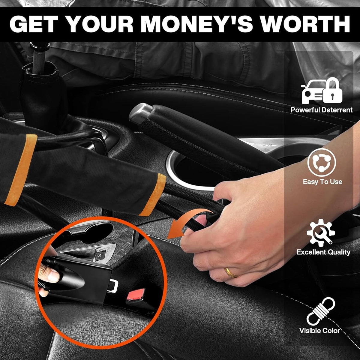 Car Steering Lock with Seat Belt Buckles Anti Theft Protection Device with three keys