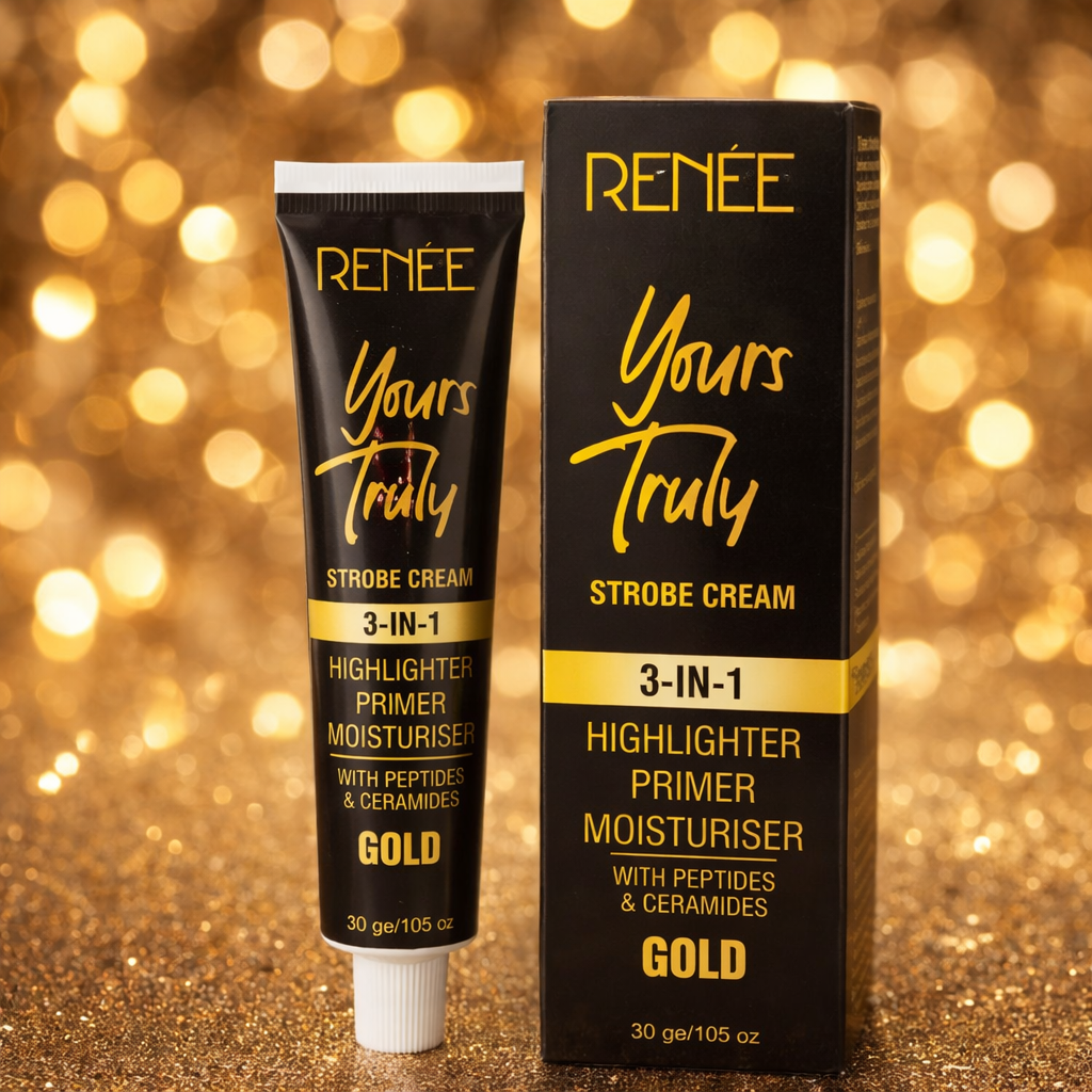RENÉE Yours Truly 3-in-1 Gold Strobe Cream – Infused with Peptides & Ceramides for Face Highlighter, Primer & Moisturiser, 30g