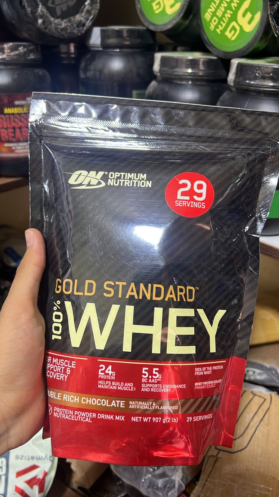 Optimum Nutrition (ON) Gold Standard 100% Whey Protein Powder – Double Rich Chocolate, 29 Servings (2 lbs / 907g)