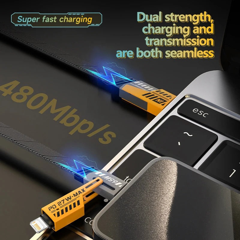 4 In 1 Data Cable – USB-A & USB-C to Lightning, Fast Charging Braided Cable