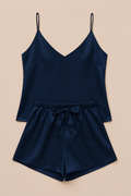 Satin Sleepwear Set - Luxe Camisole And Shorts - Apparel Product Designed For Sleep And Daily Lounging Routine - Free Size (Maroon)