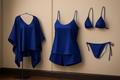 5 Pc Luxury Satin Sleepwear for Women | Robe, Slip Dress & Halter Bikini Set | Free Size (Maroon)