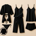 7-Piece Satin Sleepwear & Lingerie Set for Women – Luxury Nightwear Collection with Robe, Slip Dress, Free Size  (Maroon)