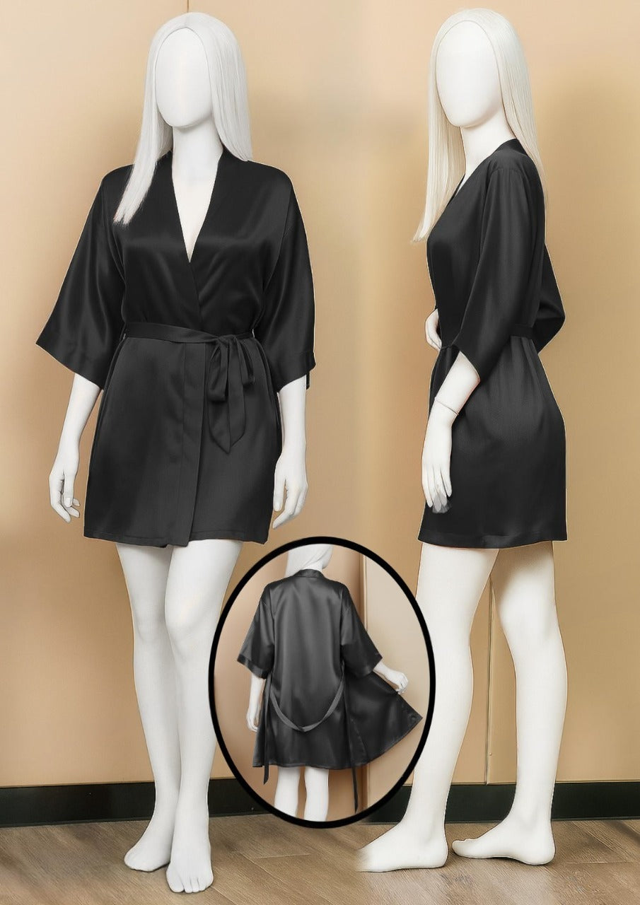 Satin Gown/Robe - Short Length With Waist Tie - Apparel Product Designed For Sleep And Daily Lounging Routine - Maroon