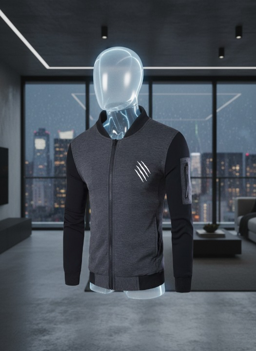 New Winter Collection Charcoal Grey Printed Zipper Jacket for Men &amp; Boys – Premium French Fleece, Smart Fit, Stylish &amp; Comfortable Winter Wear - Medium