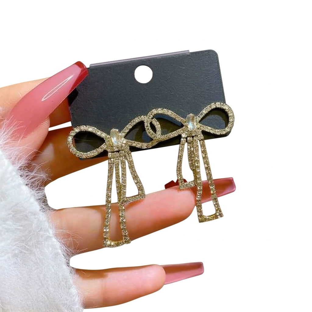 Pqt 985 Touch Of Glamour To Your Look With These Bow Shape Zircon Korean Earrings Color Golden