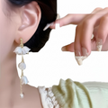 Pearl Korean Flower Earrings For Women Elegant White Floral Design With Classic Pearl Detailing Stylish Fashion Jewelry For Parties Weddings And Daily Wear Awj 998