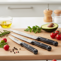 3 Piece Kitchen Knives Set Black Non Stick Coating Ergonomic Anti Slip Handles Perfect For Chopping Slicing Dicing Dishwasher Safe