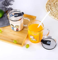 Unicorn Shape 350 Ml Glass Mug With Straw And Lid Creative Cartoon Childrens Glass Milk Cup Juice Glass Drink Ware Water Bottlerandom Character