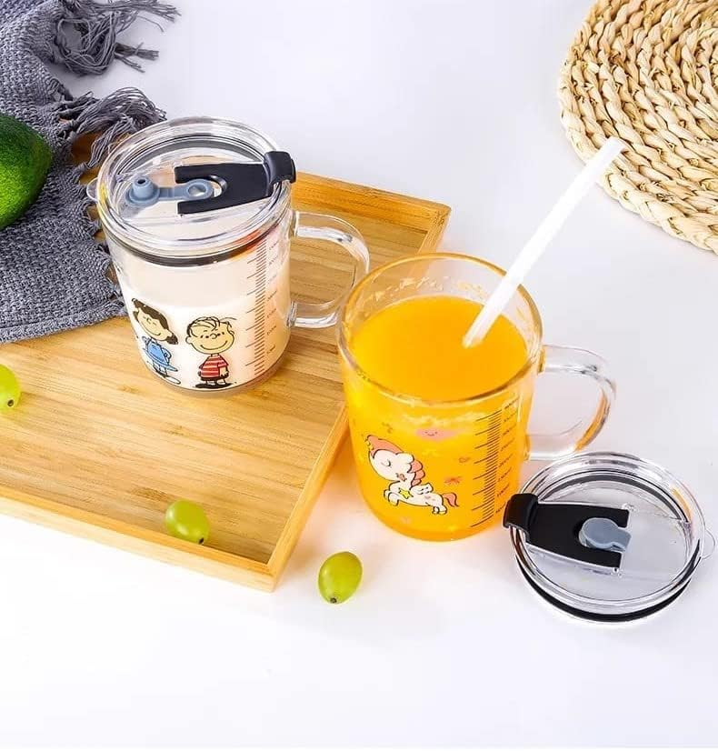 Unicorn Shape 350 Ml Glass Mug With Straw And Lid Creative Cartoon Childrens Glass Milk Cup Juice Glass Drink Ware Water Bottlerandom Character