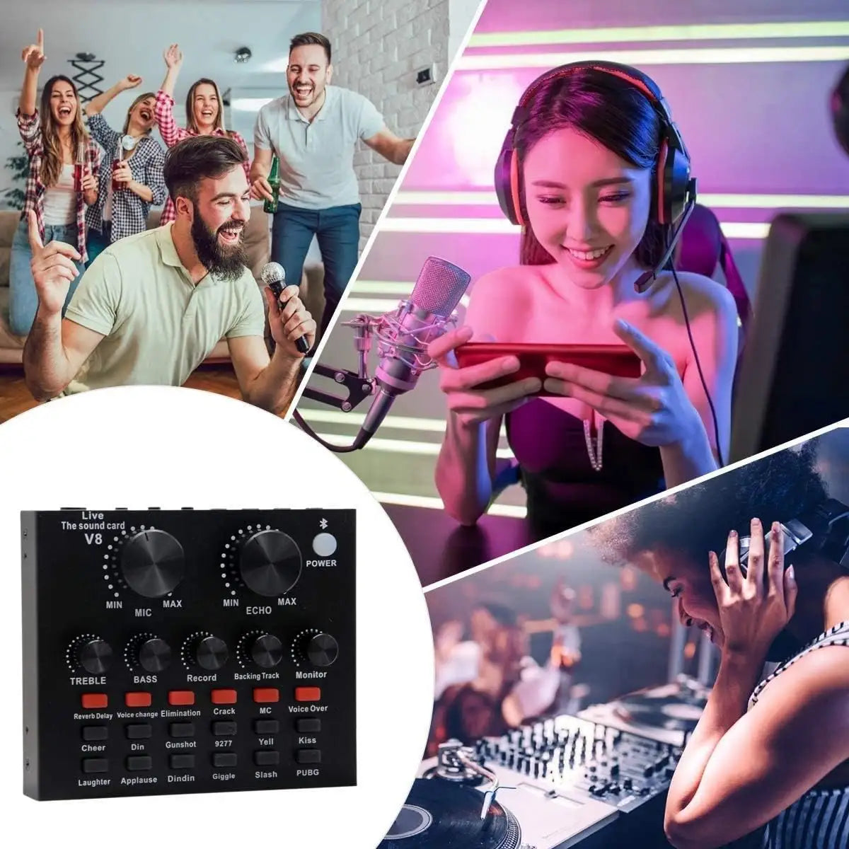 Podcast Mic Set With Live Sound Cardcondenser Microphone With Rechargeable 12 Kinds Of Auxiliary Background For Karaoke Singing Youtube Recording