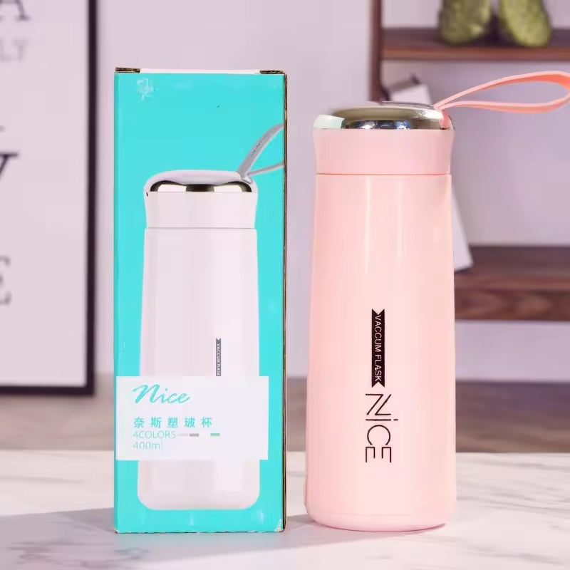 Nice Glass Bottle Water Mini Flask Bottle With Vaccum Flask And Loop Temperature Resistant 400Ml Random Colors 2151157