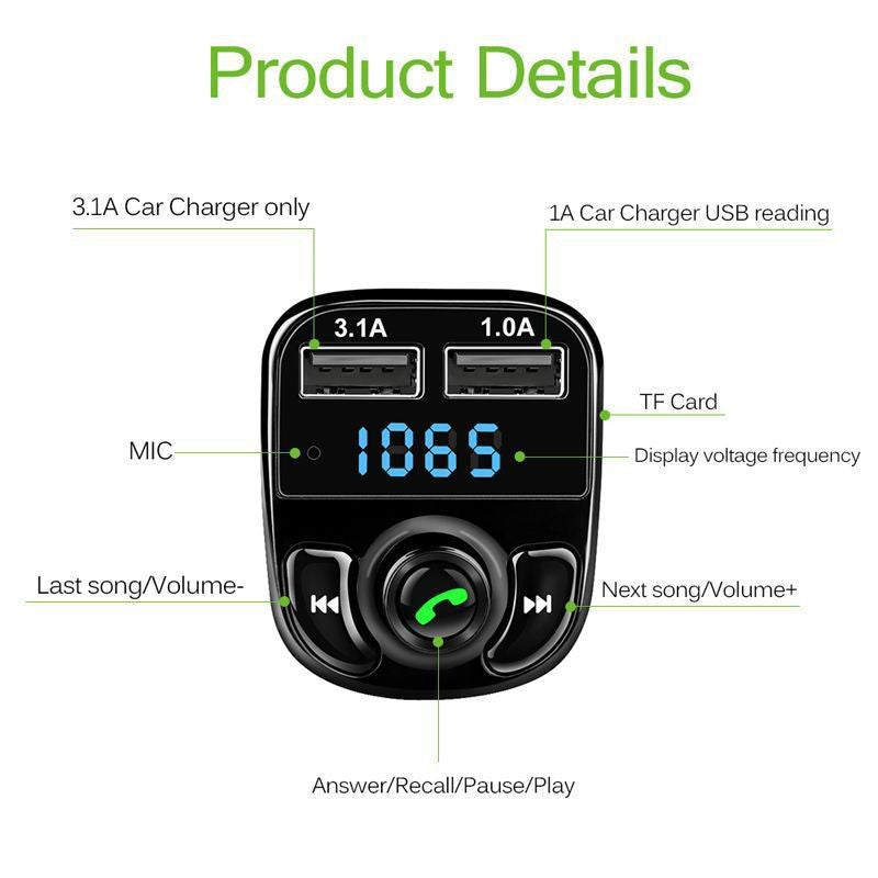 X8 Multifunctional Car Mp3 Player Car Wireless Fm Transmitter Car Mp3 Modulator 31A Car Accessories Random Color