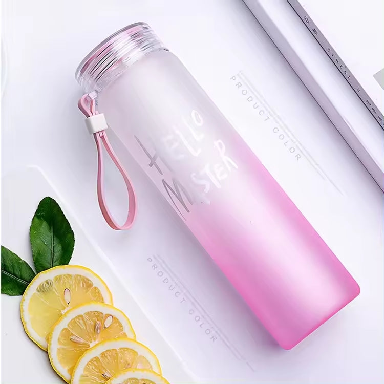 Frosted Glass Water Bottle With Hello Master Decal Logo 400Ml Random Color 2