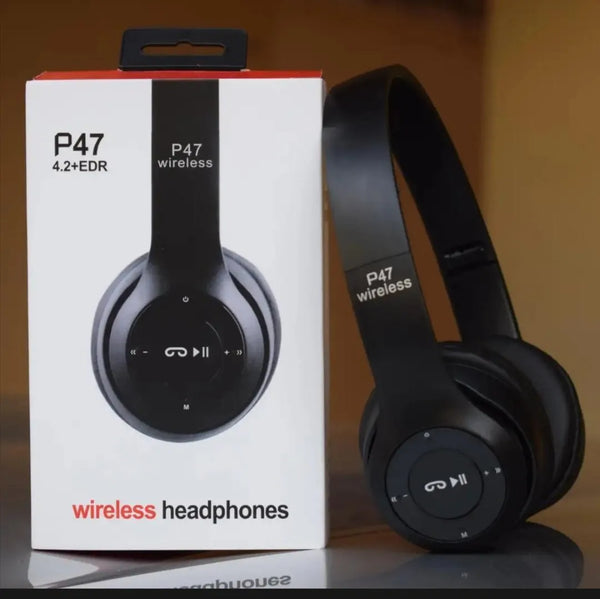 P47 Wireless Bluetooth Headphones – Foldable Stereo Headset with Deep Bass & Built-In Mic