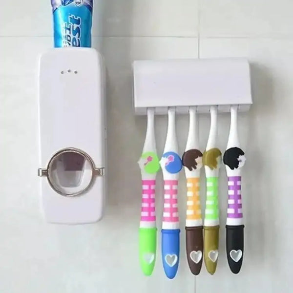 Wall-Mounted Toothbrush Holder with Automatic Toothpaste Dispenser