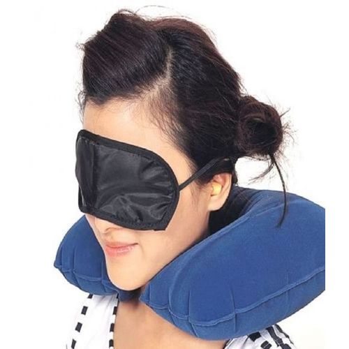 3 In 1 Combo Travel Kit Of Neck Pillow Eye Mask And Ear Plug Random Colour