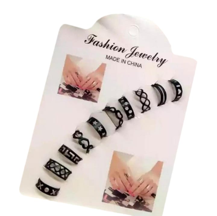 Elegant Pack Of 10 Rings - Silver