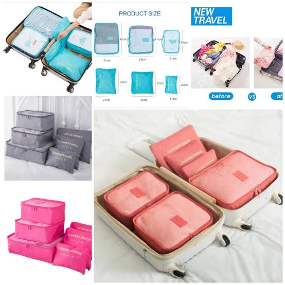 6Pcsset Travel Storage Bag Portable Luggage Organizer Clothes Tidy Pouch Zip Cube Luggage Toiletry Bag Organizer Pouch Home Organization Multi Random Colors