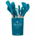 12 Pcs Set Wooden Handle Silicone Kitchen Utensils With Storage Bucket High Temperature Resistant And Non Stick Pot Spatula Spoon Random Color