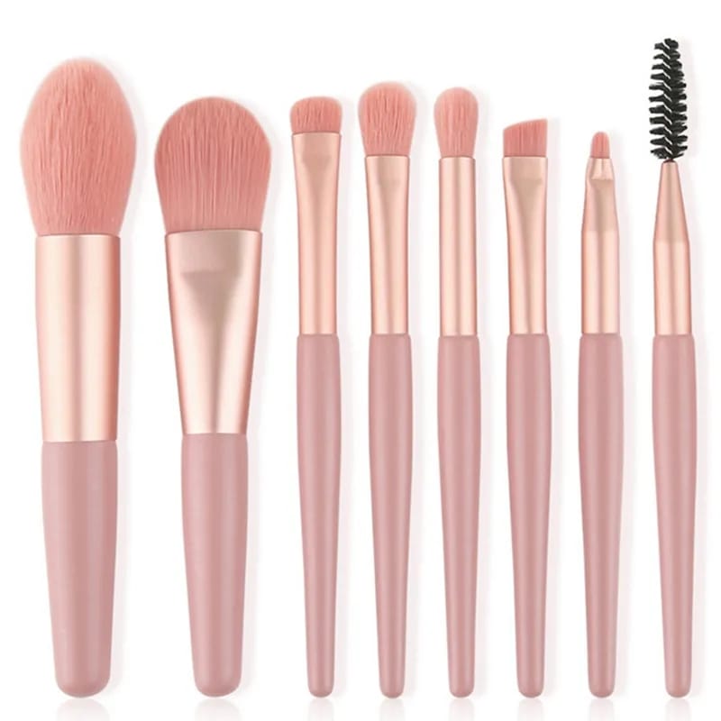 8Pcs Travel Makeup Brush Kit Mini Cosmetic Brush For Face Foundation Blush Eye Shadow Wooden Handle