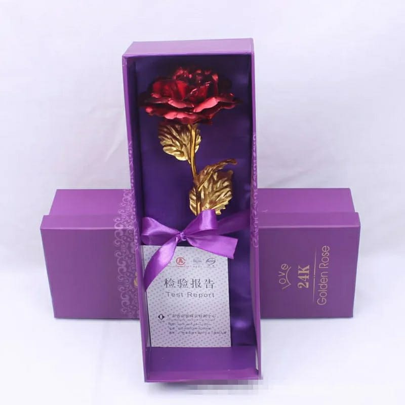 24K Gold Plated Rose With Love Holder Box Gift Ramazan Greeting Mothers Day Gift Flower Gold Dipped Rose