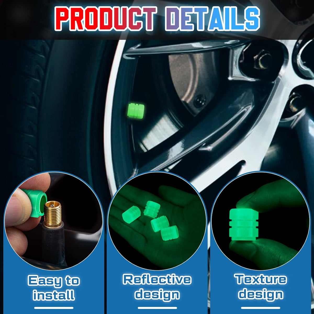 Pack Of Two Glow In The Dark Tire Valve Caps Fluorescent Stem Car Universal Air Cap Auto Covers Cars Motorcycles Suv Trucks Bikes Accessories Random Colors