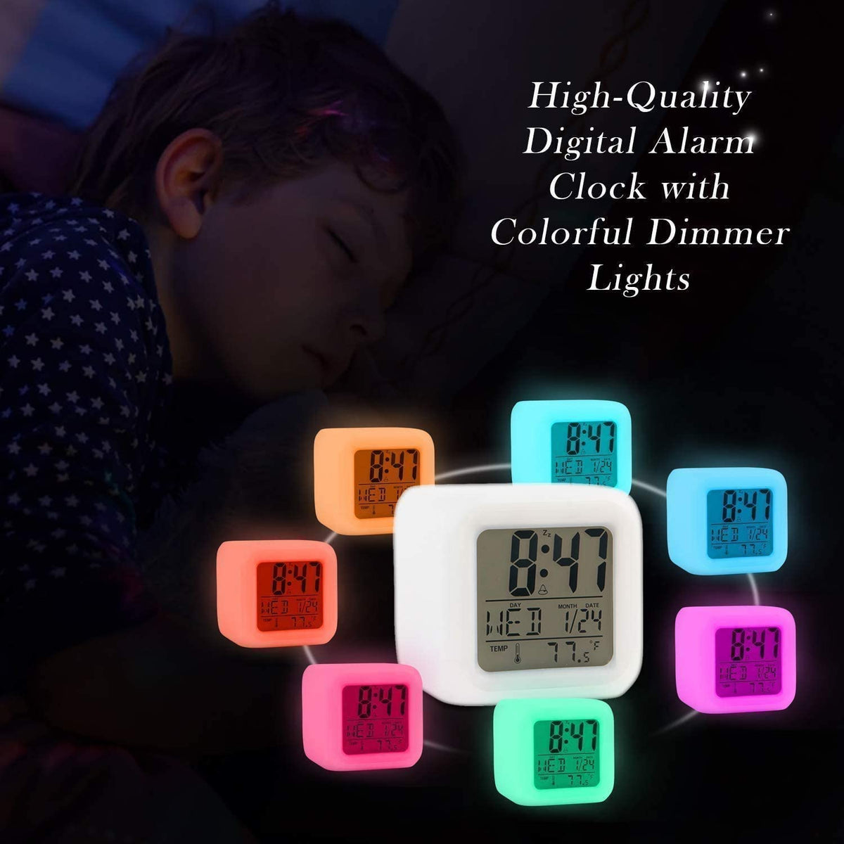 Creative Alarm Clock Sublimation Led Digital Clock 7 Color Changing Light Night Glowing Kids Desk Clock