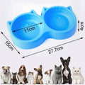 Cat Shaped Double Food Bowl Pet Plastic Food Bowl Random Color