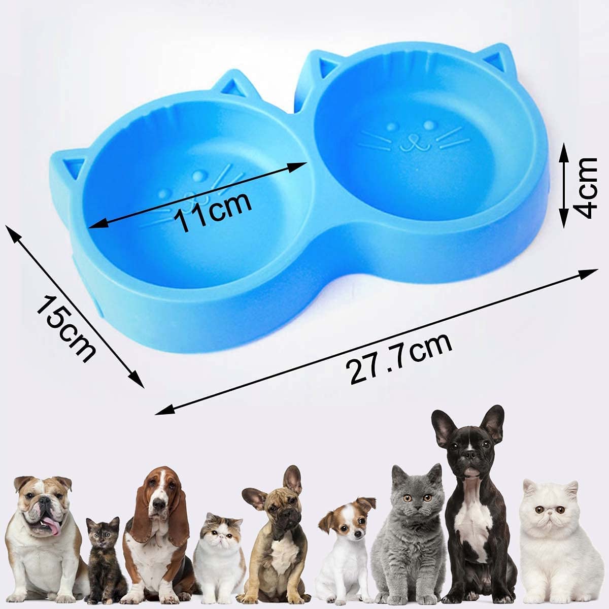 Cat Shaped Double Food Bowl Pet Plastic Food Bowl Random Color