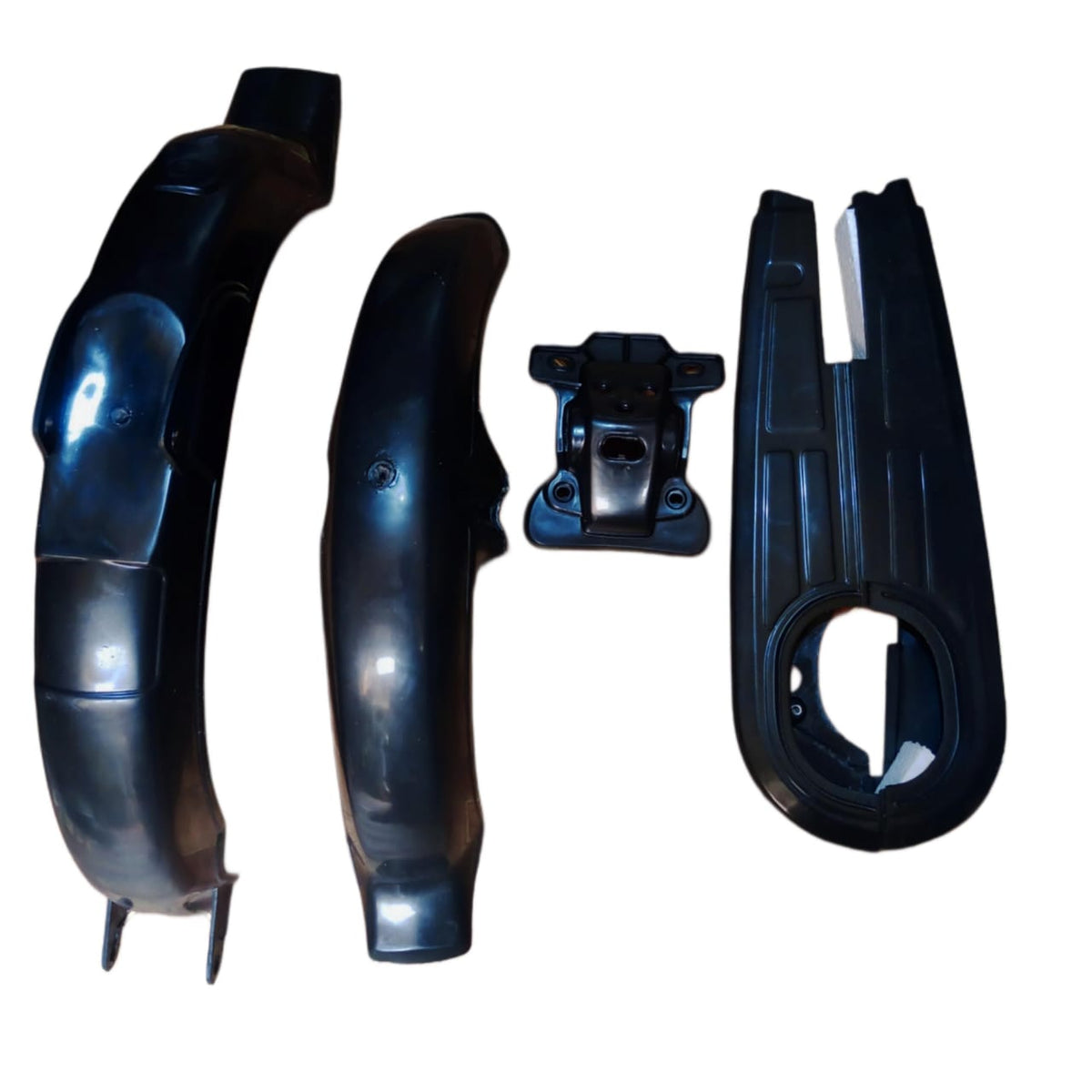 Pack Of 4 Unbreakable Plastic Mudguards Set Plus Chain Cover And Back Light Stand For All 70Cc Bikes