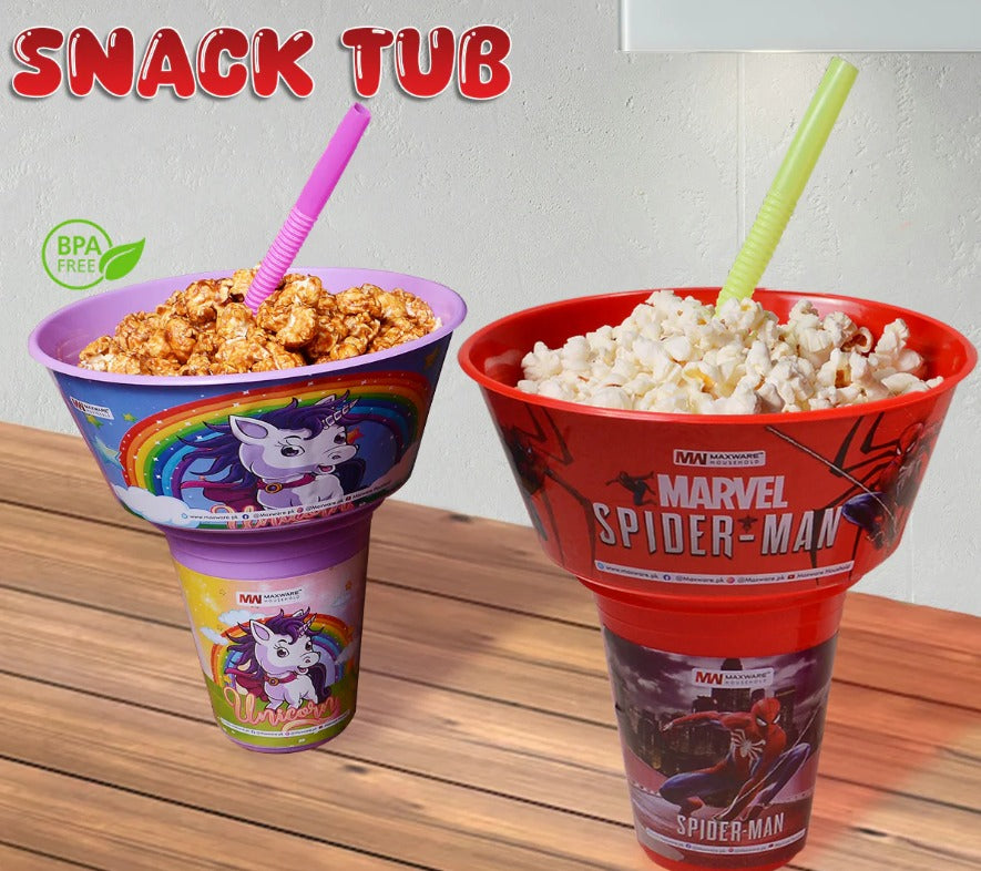 2 In 1 Snack Tub With Straw Glass For Kids Frozen Barbie Unicorn Encanto Roblox Characters For Kids Random Color Character