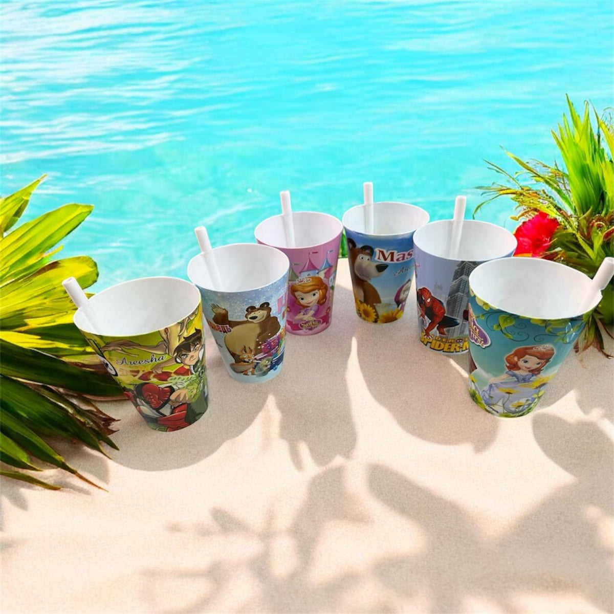 Pack Of 6 Built In Straw Glass Kids Character Unbreakable Mix Characters