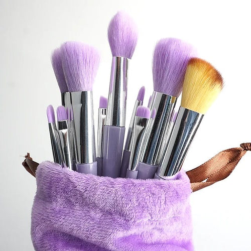 13 Pcs Makeup Brush Set In Velvet Bag - Pink