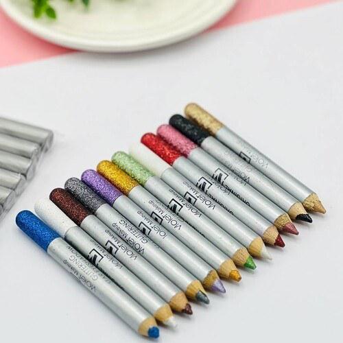 Pack Of 12 Flormar Glitter Multipurpose Pencils Glitter Eyeliner Pencils Metallic Colors Eyeliners Eyeshadow Pencil Set Natural Long Lasting Random Color