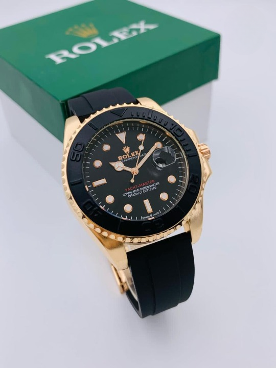 Golden Rolex Stylish Watch For Men Adjustable Rubber Strap Heavy Master Lock Steel Buzzle Working Without Box