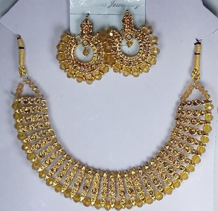 Colorful chowker neckless and  crystal round earrings  jewellery set for girls, womans - Black