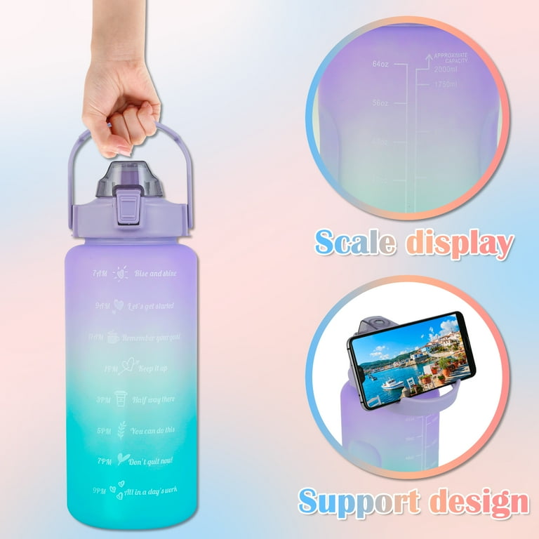 Sports Water Bottles 3 Pcs Set With Motivational Time Marker Leak Proof Flip Top Lid Random Color 3
